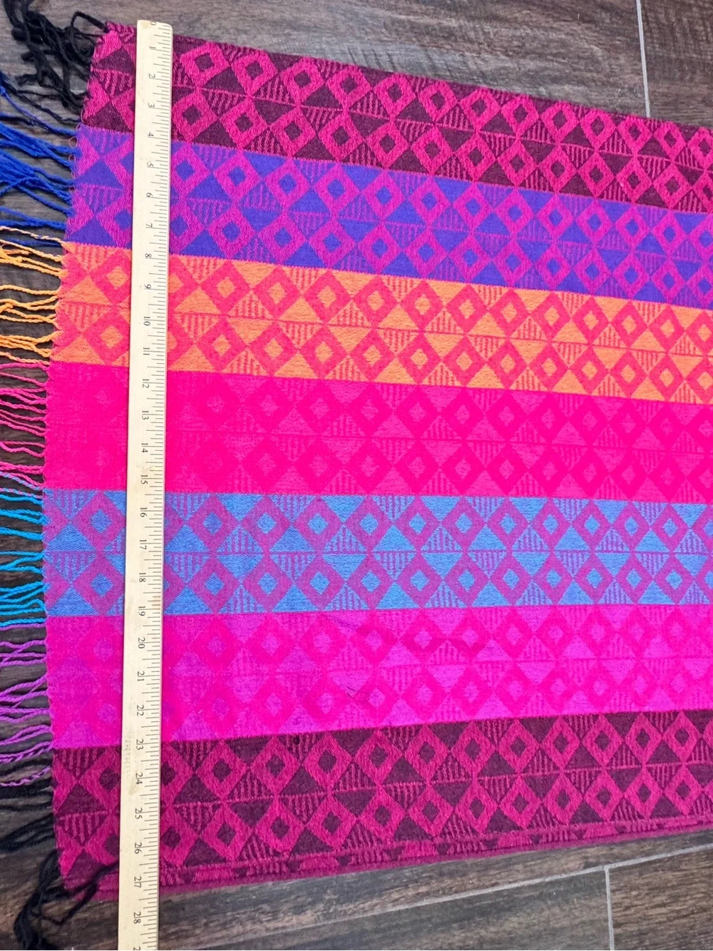 Vintage Handmade Mayan Pashmina Scarf Mexico Cotton Fringe